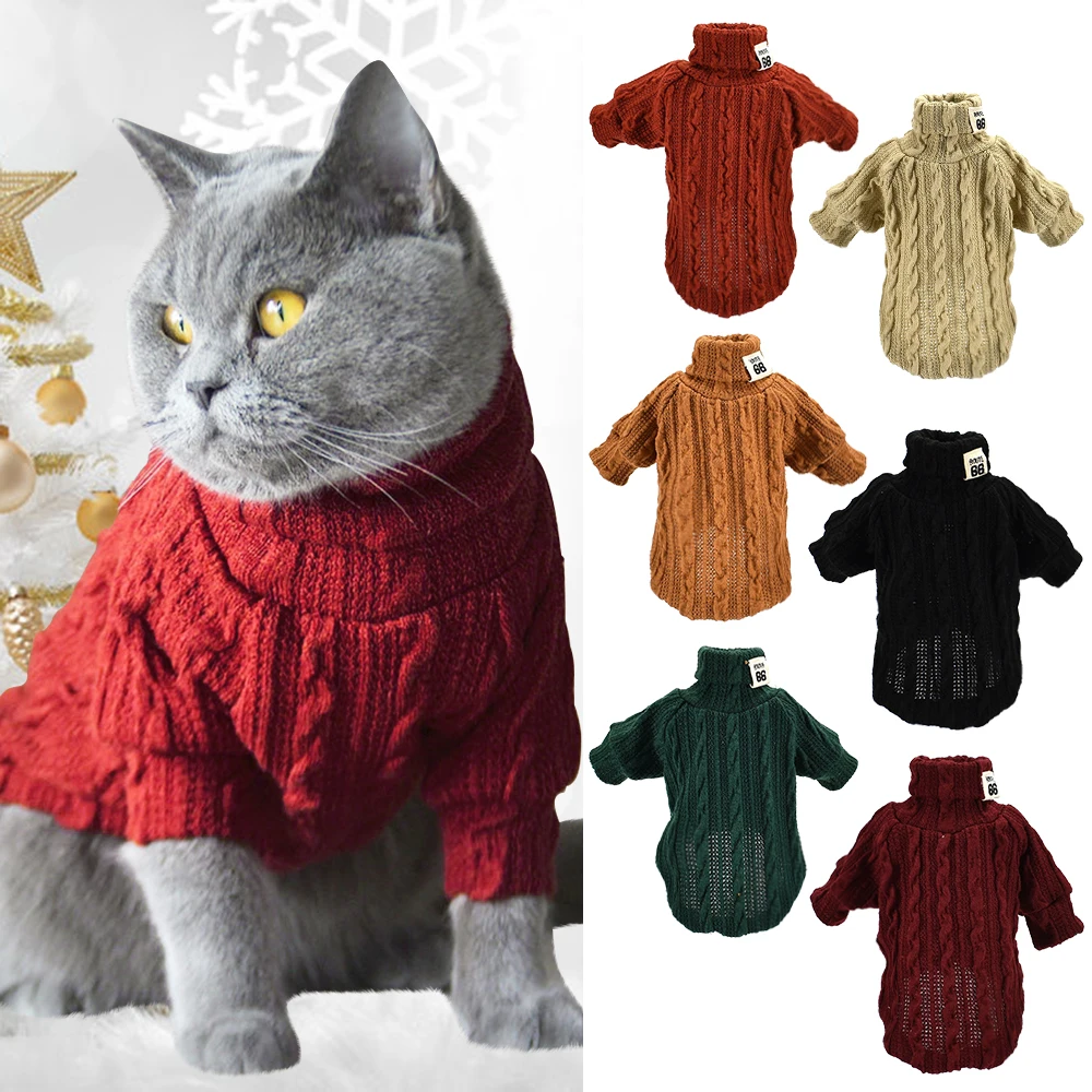 Pet Dog Sweater Cat Turtleneck Sweater Winter Warm Knitted Dog Clothes Small Dogs Clothing Puppy Coat Pet Wearing Products