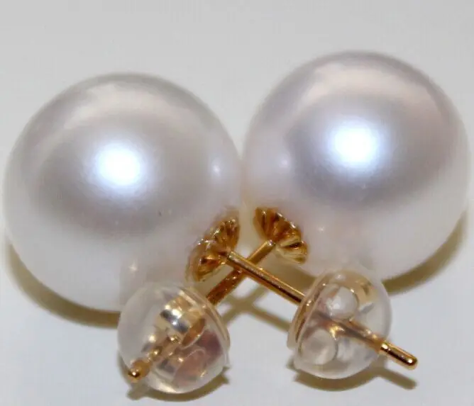 

Очаровательная пара 11-12 мм пресноводный жемчуг серьги с белыми жемчужинами из желтого золота