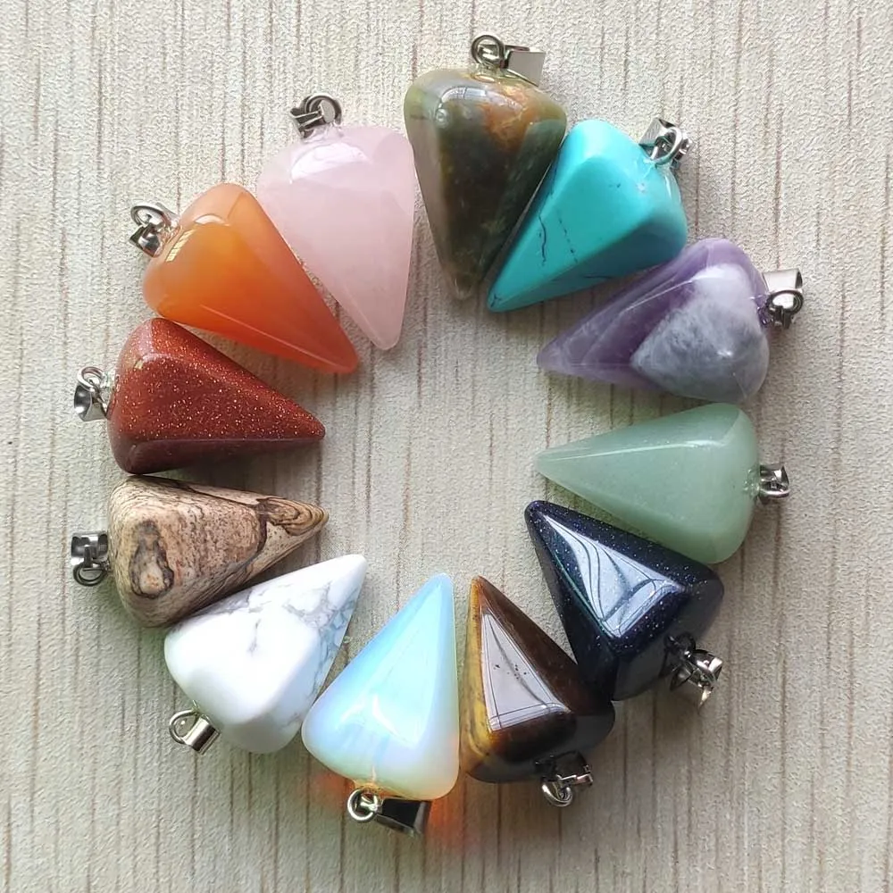 

Оптовая продажа; 12 шт./лот модный микс из натурального камня "пирамис" Форма Подвески Кулоны из нержавеющей стали для "сделай сам", зажим для о...