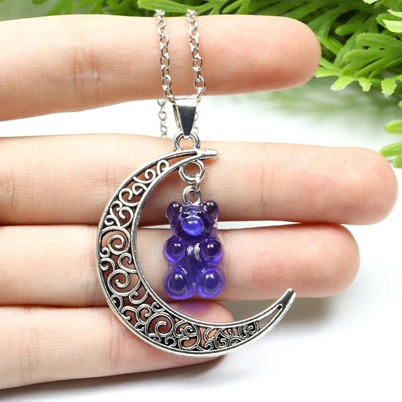 Милое ожерелье ярких цветов с медведем для женщин и мужчин луна стеклянная