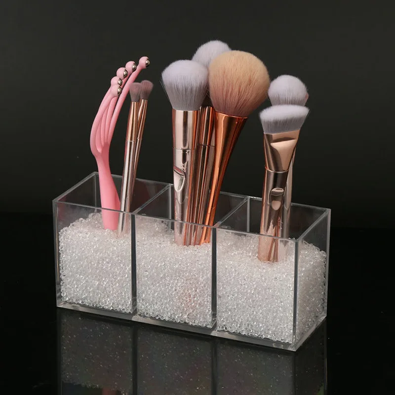 

1pcs Makeup Brush Holder Organizer, Premium, Great for Home, 3 Slot Acrylic Cosmetics Brushes Storage Case Display Container