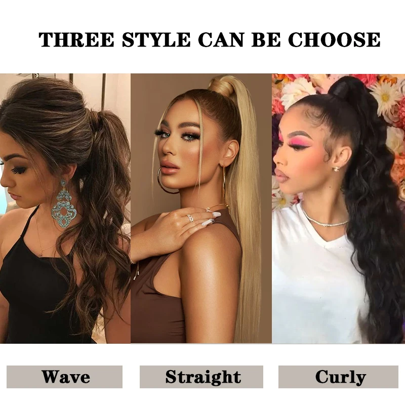 Xnaira Synthetic Women's Ponytail Long Wavy Hair Extension Clip In Pony Tail Wrap Around Black Blonde Heat Resistant Fiber | Шиньоны и