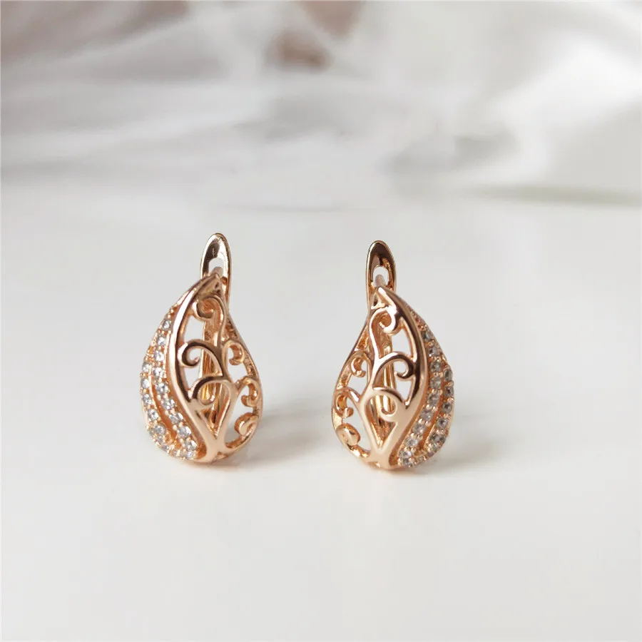 Цвет 585 цвета розового золота серьги гвоздики с инкрустацией циркон дамы