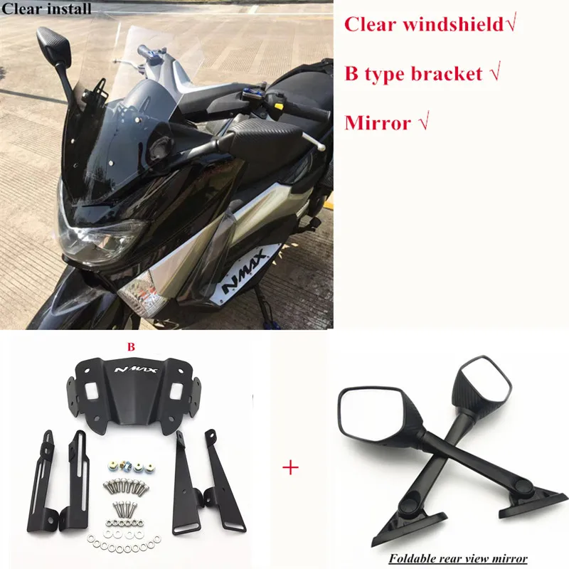 Модифицированный Мотоцикл nmax155 nmax выше 5 см ветровое стекло ветровые дефлекторы для YAMAHA nmax155 nmax 155 16-19 - Цвет: B clear mirror