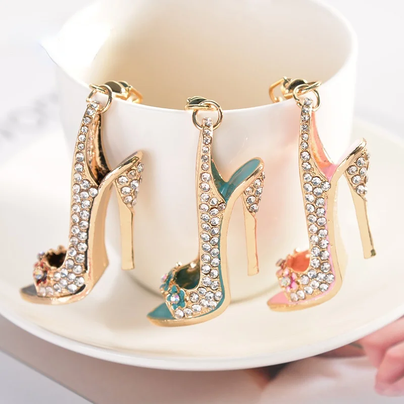 

New Korean Fashion Diamond High Heels Shape Keychain Creative Alloy Shoes Bag Pendant Car Ornaments Keychain Accessories