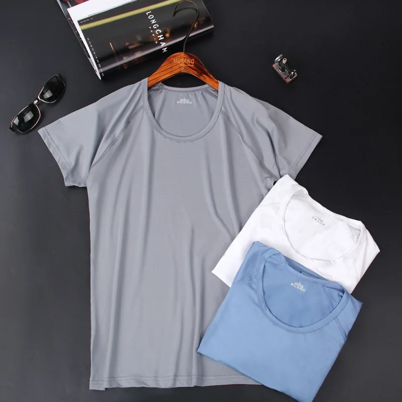 

Men Summer Ice Silk T-shirt Short Sleeve Tops & Tees O-Neck slim bottoming Shirt Casual Solid Color T Shirts Male Undershirt