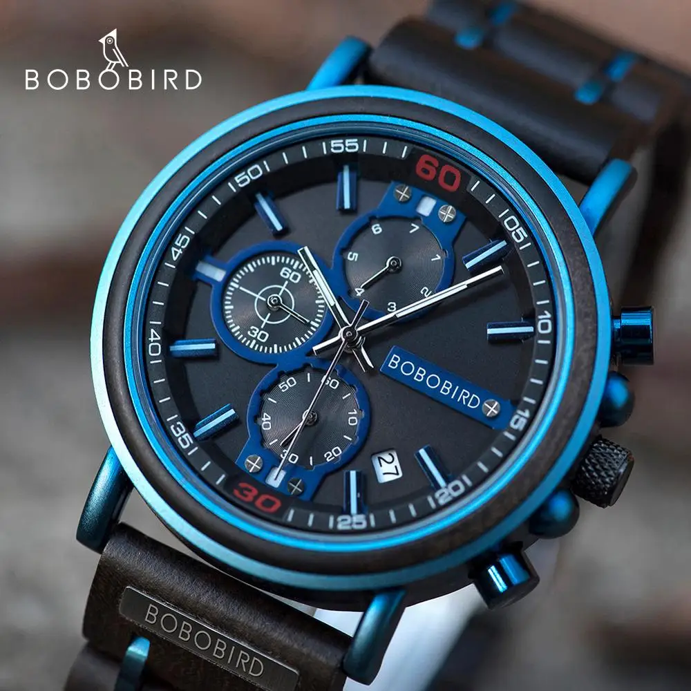 

reloj hombre BOBO BIRD New Wooden Watch Men Top Brand Luxury Chronograph Military Quartz Watches for Man Dropshipping Customized