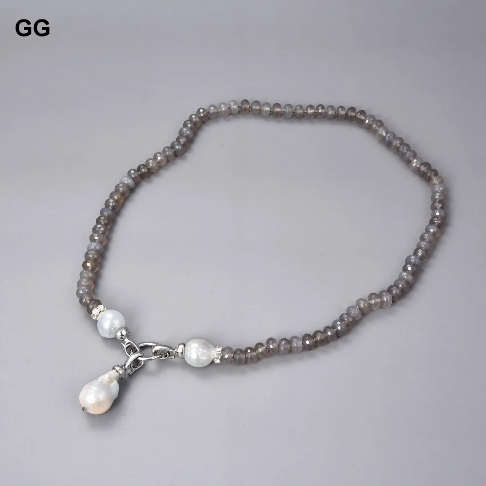 GG Ювелирное Украшение 23 &quotбелый Кеши жемчуг серый Агат кулон ожерелье|necklace