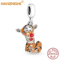 fashion 925 sterling silver cute animal tiger dangle charms beads fit original brand bracelet necklace jewelry birthday gift