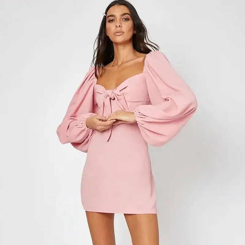 Элегантное летнее платье с пышными рукавами 2019 женское короткое ТРАПЕЦИЕВИДНОЕ