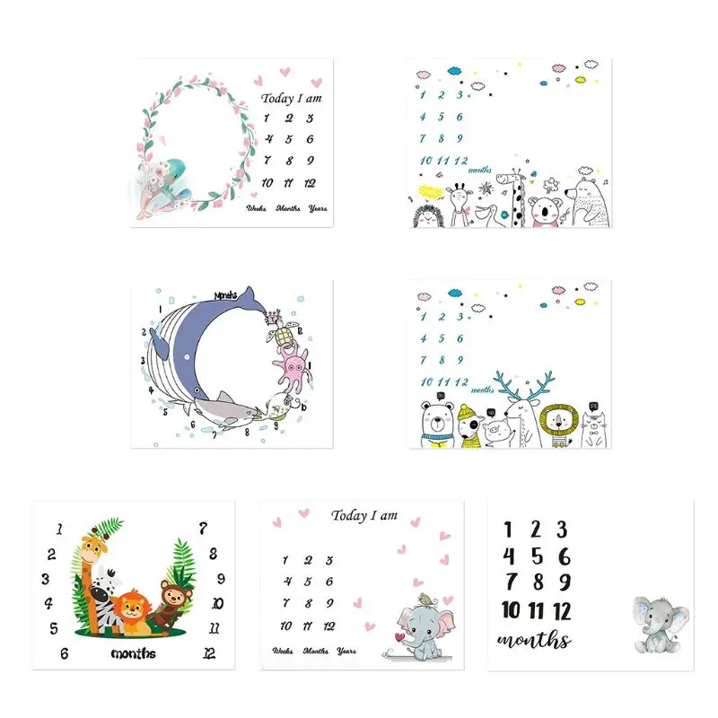 

Baby Monthly Record Growth Milestone Blanket Newborn Cute Animal Pattern Cloth