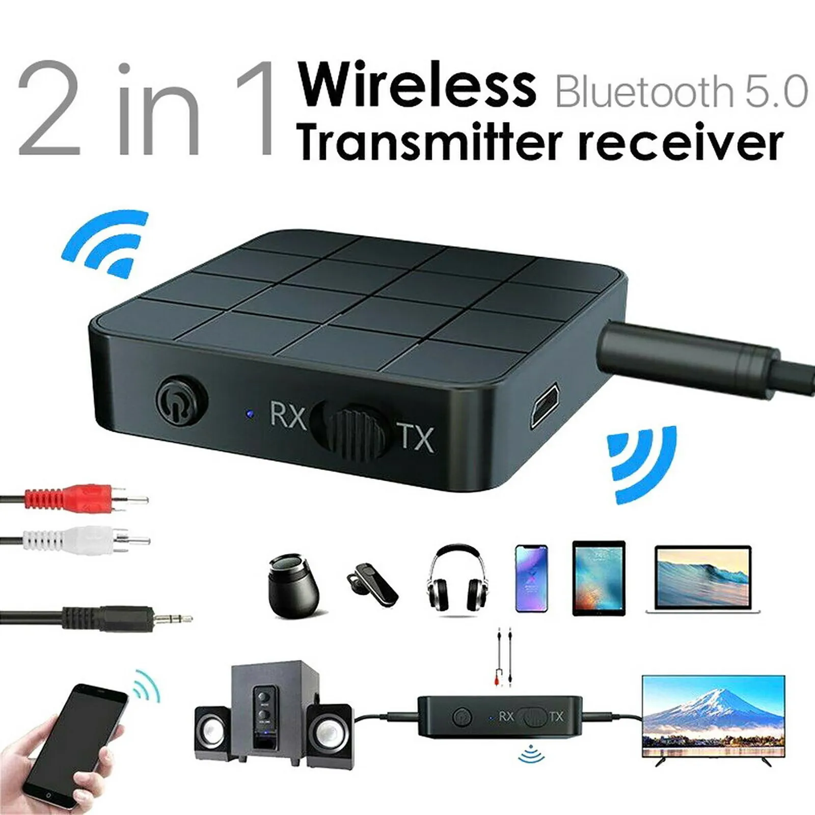 2 в 1 Bluetooth 5.0 беспроводной аудио передатчик ресивер адаптер HIFI MP3 RCA AUX | Электроника