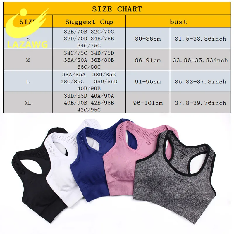 

LAZAWG Sport Bra Women Yoga Vest Seamless Gym Fitness Crop Top High Impact Shockproof Push Up One Piece Full Cup Bra Sportswear