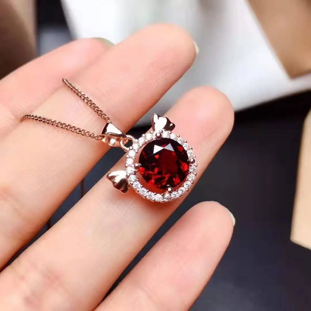 

High Quality Yellow Crystal S925 Angel Natural Garnet Pendant Necklace Lovely Fine Fashion Jewelry For Women Free Shipping