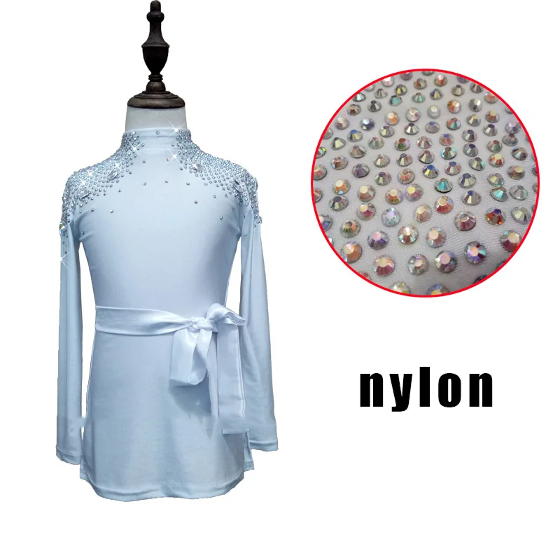 White Nylon Новинка; рубашки для латиноамериканских танцев; детская черная тканевая рубашка со стразами для мальчиков; топы для бальных танцев; Мужская одежда для профессиональных соревнований; N7001 - Цвет: White Nylon