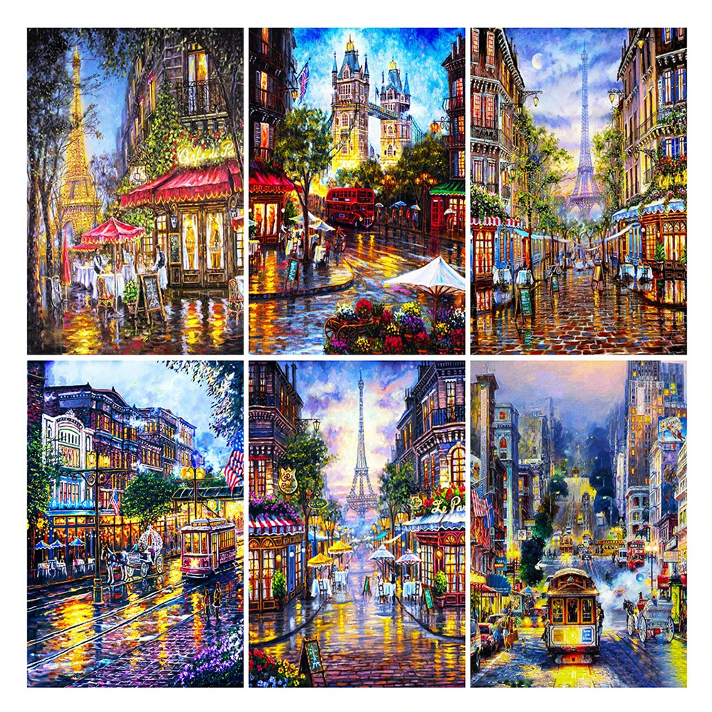 

Картина из квадратных страз YI, Алмазная мозаика «сделай сам» в стиле дождливой Парижской улица, живописное украшение Стразы