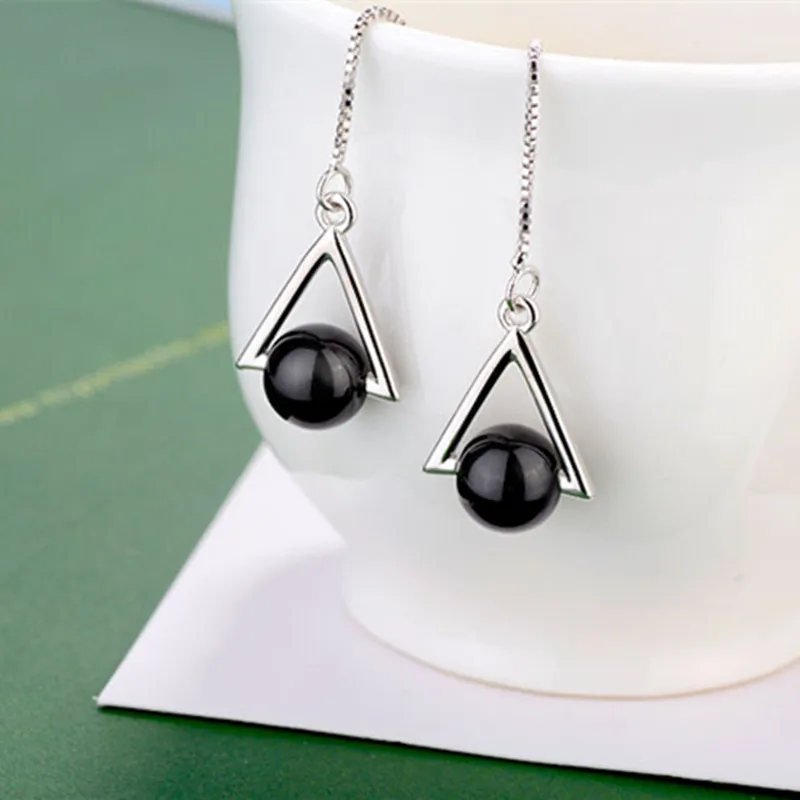 Женские Висячие серьги Kinitial с длинной цепочкой и кисточками из черного камня