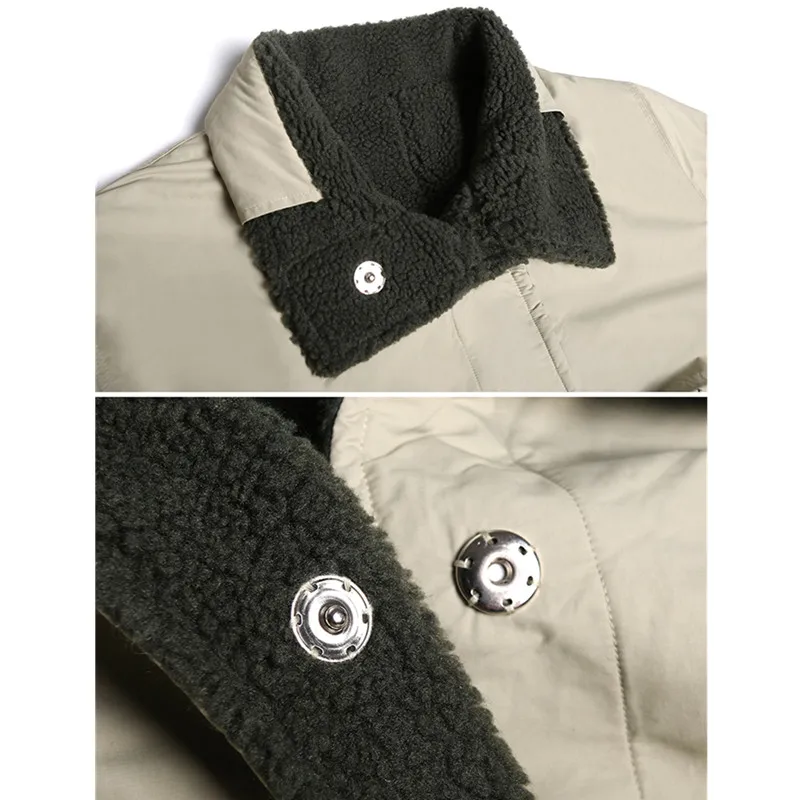 

High quality lamb cashmere coat female winter wild large size loose high collar thickening positive and negative two wear jacket