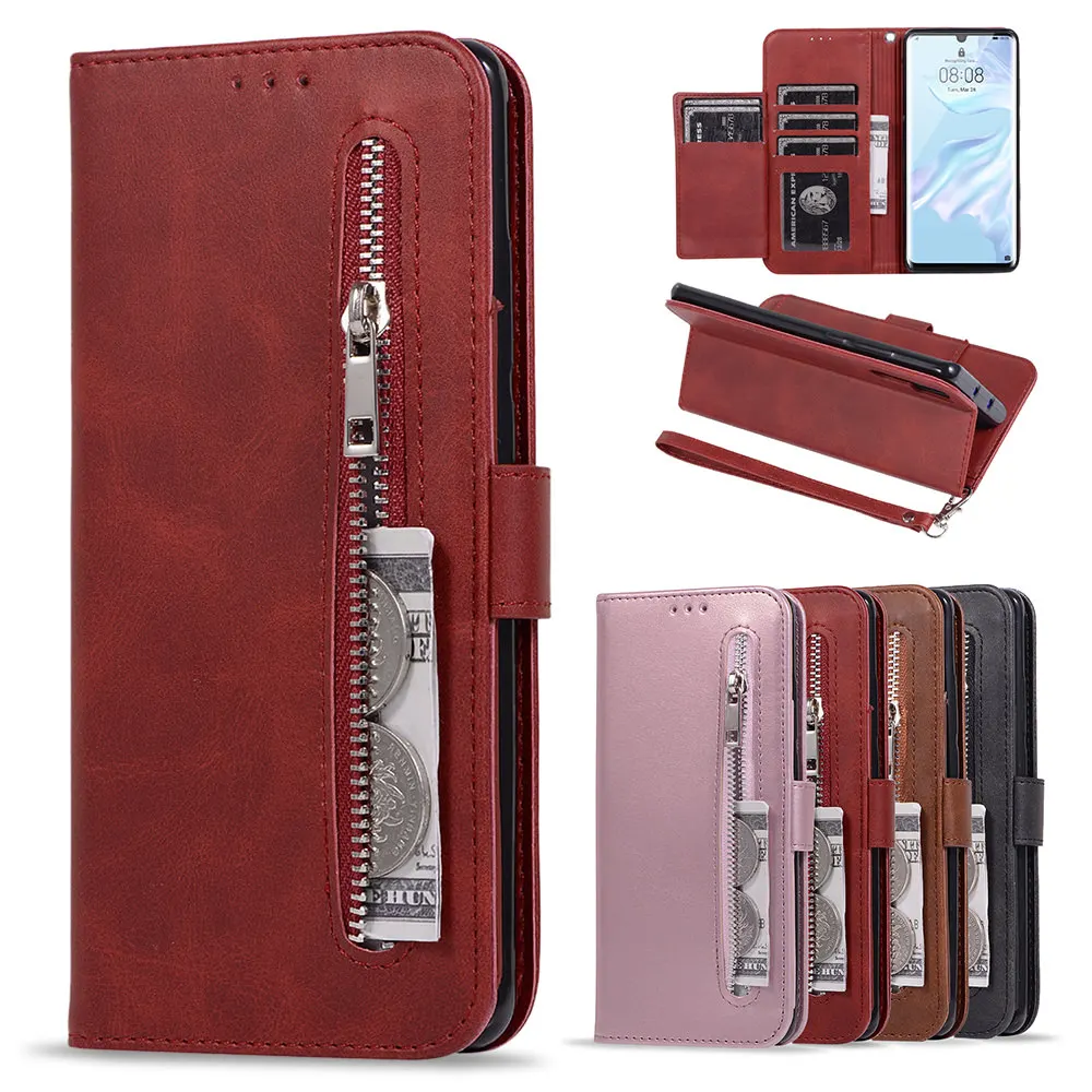 LAPOPNUT Премиум кожаный флип-чехол на молнии с 5 слотами для карт чехлы-бумажники HUAWEI