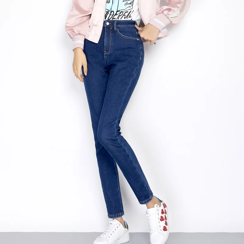 Женские вельветовые джинсы LEIJIJEANS утепленные черные зимние размера плюс с