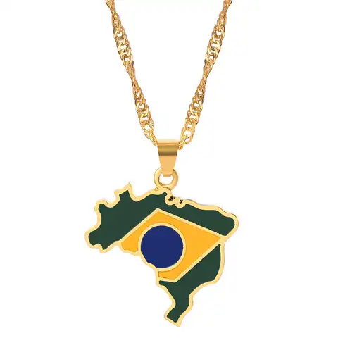 Женская и мужская цепочка в этническом стиле, карта Бразилии, цвет золото, водная волна, украшение в стиле хип-хоп, Подарочная бижутерия