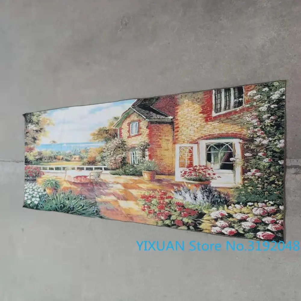 

Fine architecture scenery silk Thangka brocade painting gold silk cloth weaving embroidery silk embroidery antique crafts