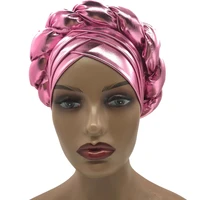 2020 trendy gitter braid turban caps for women african auto gele headties female head wraps muslim hijab bonnet beanie