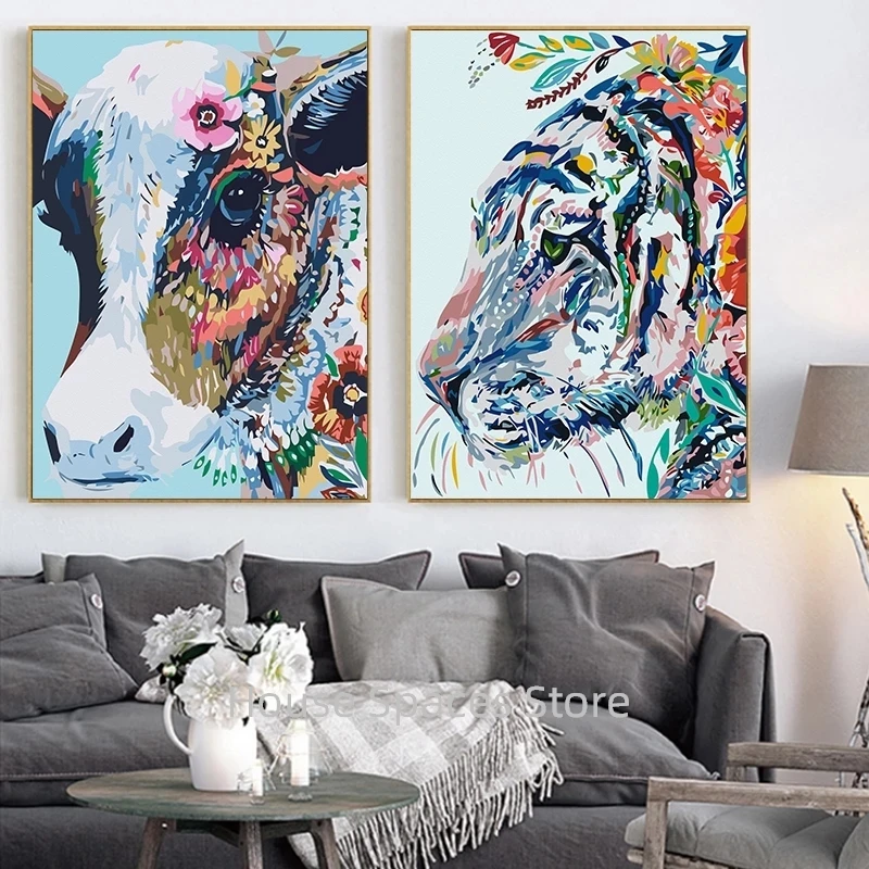 Абстрактные красочные постеры в виде коровы с принтом уникальные настенные