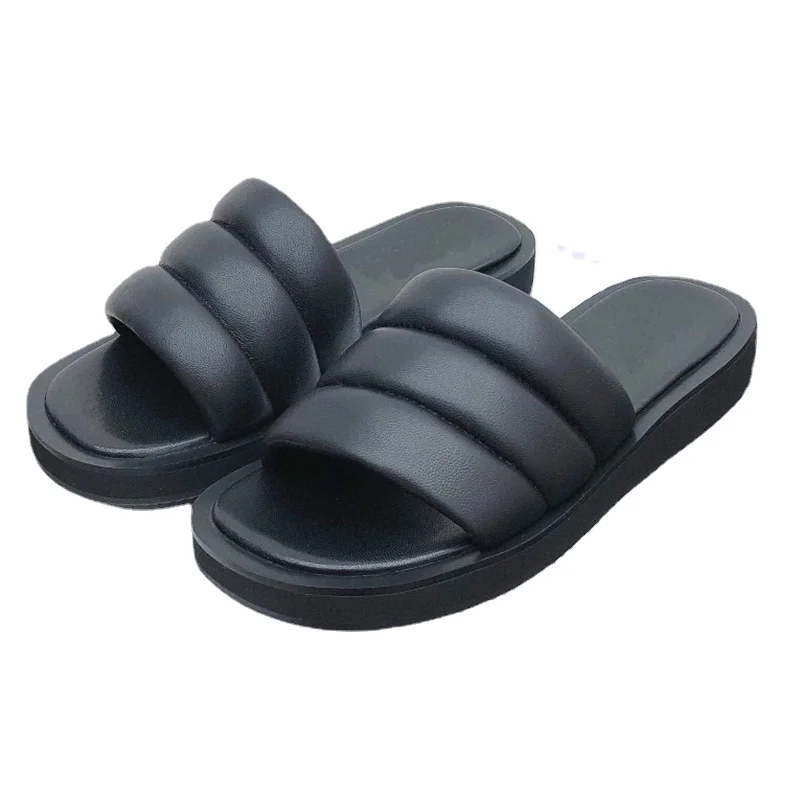 

2021 Summer New Flat Women Slippers Platform Design Genuine Leather Sliders Retro Style Magic Tape Baotou Weave Fisherman Shoes