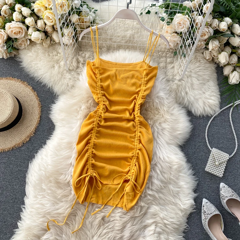 SINGRAIN-женское летнее трикотажное короткое платье сексуальное облегающее с рюшами