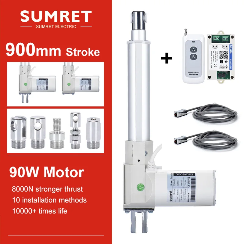 

0-900MM Adjustable Stroke Electric Linear Actuator Kit Set Bracket RF Remote Control Switch Module Push Rod DC12V 24V Motor Lift