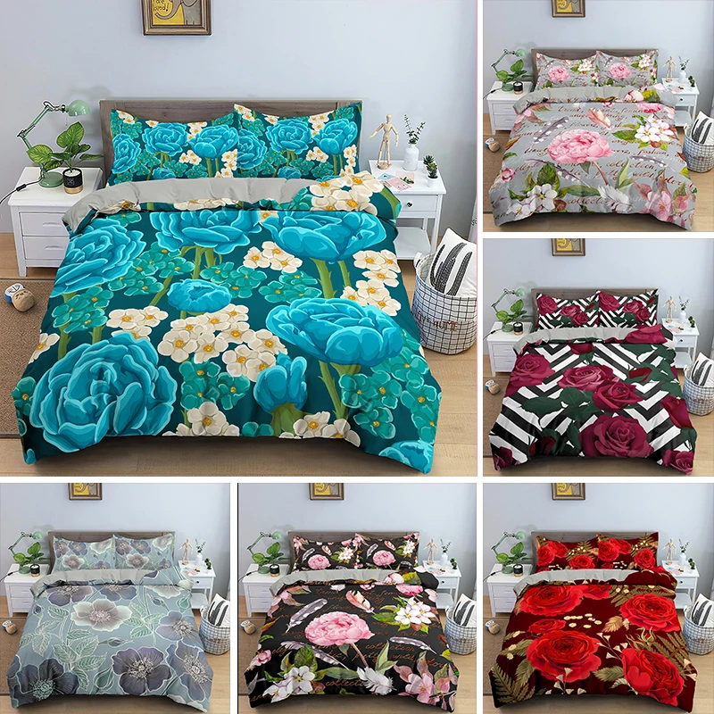

Rose Pattern Bedding Sets Duvet Cover Bedclothes Twin/Queen/King Size Bed Room For Kids Bedding Flower Comforter Cover