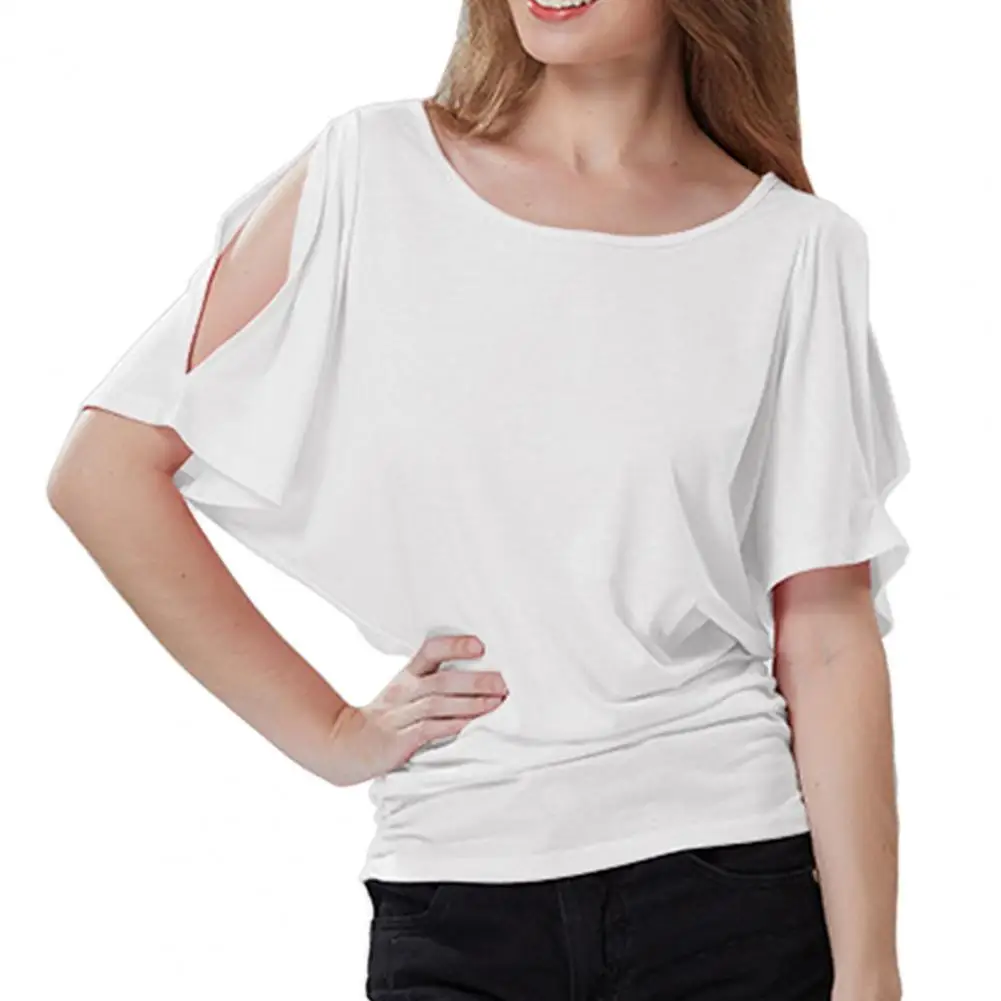 

Summer Casual Short Sleeve Women Blouse Bat Sleeves Off Shoulder Round Neck Loose Shirt Plus Size Ladies Office Work Shirts Tops
