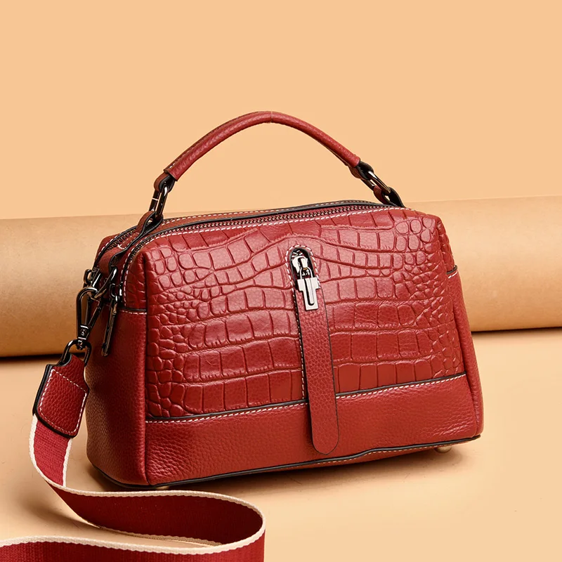 genuine leather shoulder bags for women crocodile pattern handbag lady messenger bag casual totes fashion design crossbody bag free global shipping