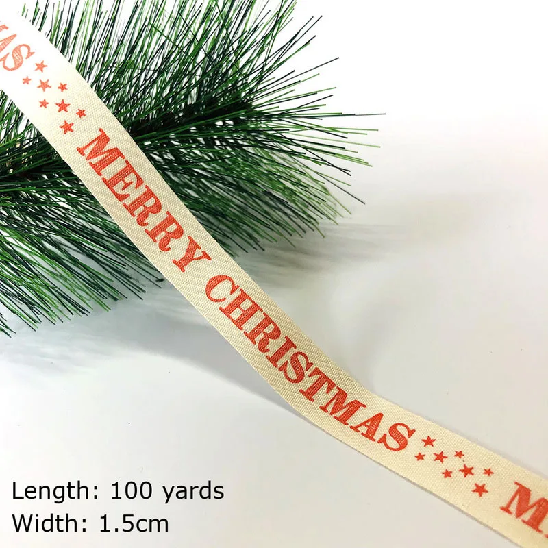 100 Yards 100 ярдов напечатанные хлопковые ленты Merry Christmas 15 мм DIY швейная подарочная упаковка хлопчатобумажная лента Новогодняя лента - Цвет: 100 Yards