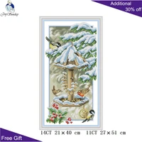 joy sunday birds enjoying the cold winter da556 counted and stamped home decor animal needlepoint embroidery cross stitch kits