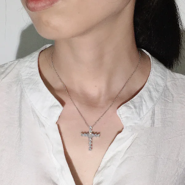 

925 Silver Cross Pendants for Women Accessoires Natural White Moissanite Necklace Bizuteria Silver 925 Jewelry Bohemia Crystal
