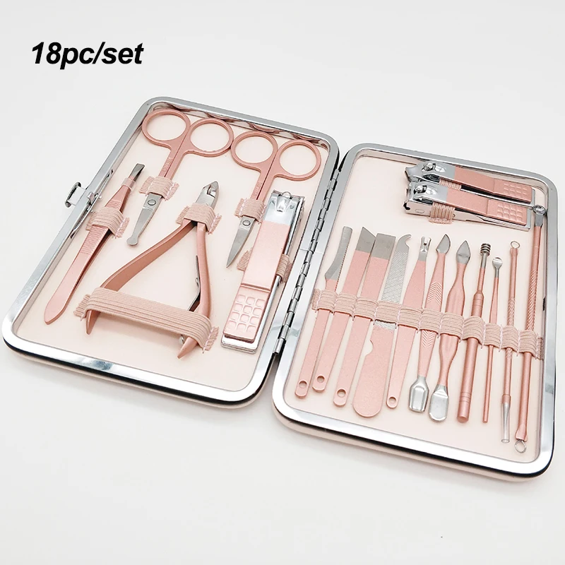 18pc 18 шт./компл. маникюрные кусачки для ногтей Набор для педикюра портативный дорожный триммер из нержавеющей стали для стрижки ушей набор для ухода за ногтями - Цвет: 18pc