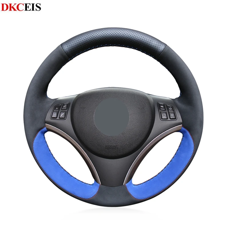 Черный Натуральная кожа черный синий мягкий замшевый чехол рулевого колеса