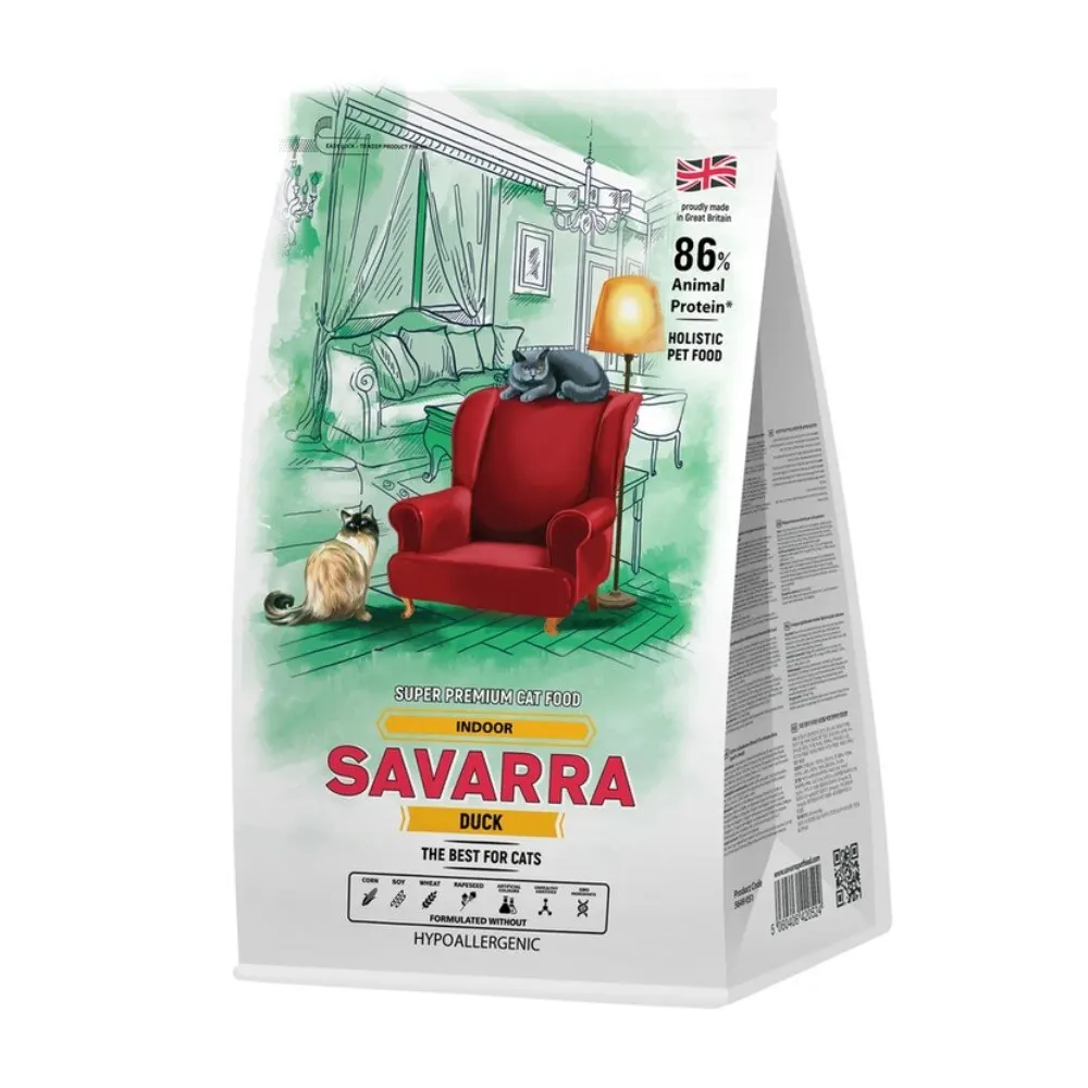 Сухой корм SAVARRA Indoor Adult Cat для взрослых кошек живущих в помещении Утка и рис