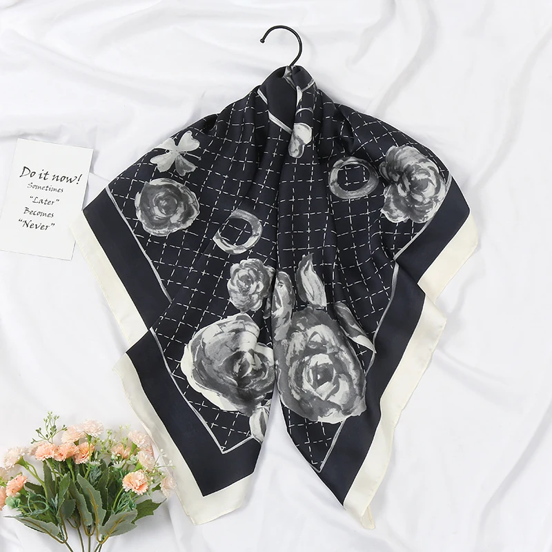 

2021 new spring women scarf quality shawl silk fashion scarf headscarf beach sunscreen bag headscarf scarf 90cm*90cm