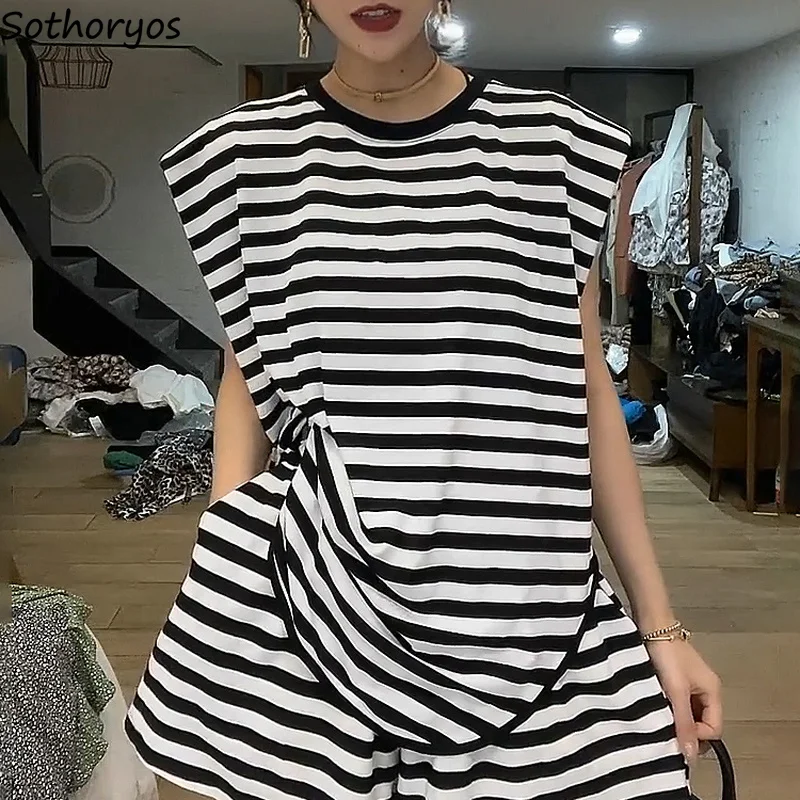 

Pajama Sets Women Loose Simple Striped Classic Fashion Casual Sleeveless Sleepwear Femme Cozy Thin Summer Outdoor Ins Stylishd