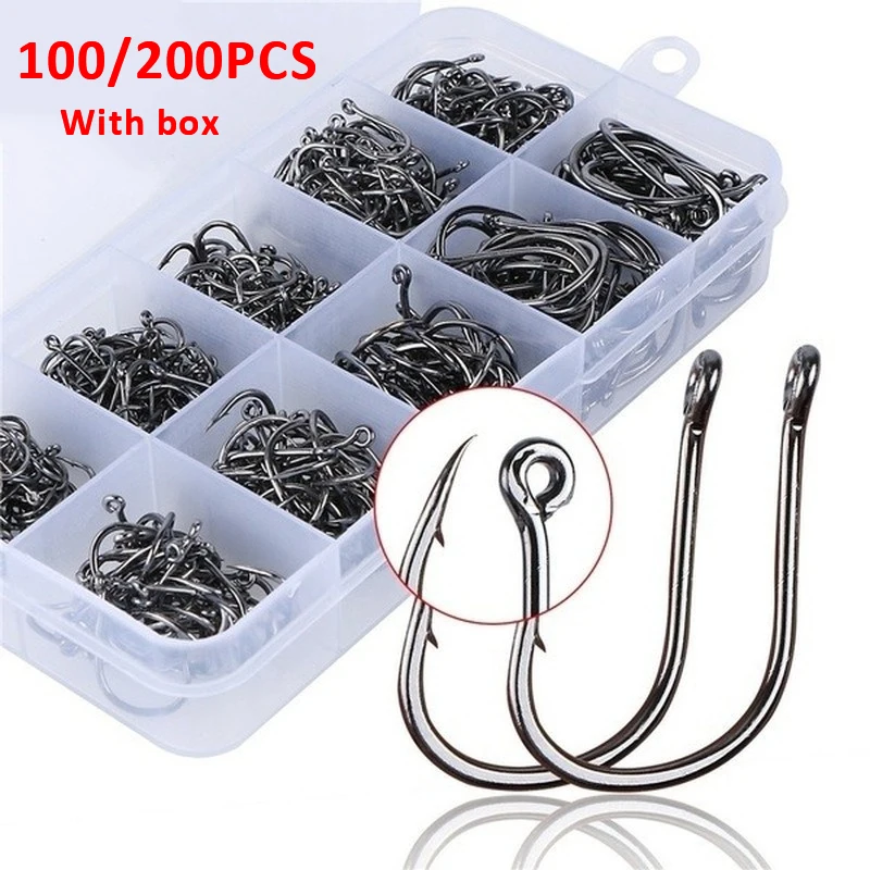 

200pcs/100pcs Fishing Hooks Set Carbon Steel Single Circle Fishhook Fly Fishing Jip Barbed Carp Hooks Sea Tackle Accessories