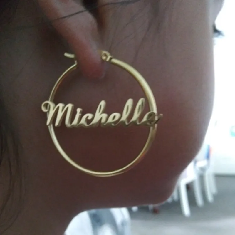 Punk 30mm-100mm Custom Name Hoop-earrings Stainless Steel Personalized LetterNumbers Hoop Nameplate Earrings Statement Jewelry