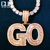 custom baguette zircon name letter pendant for men 18 k gold cubic zirconia make number hip hop necklace rock jewelry