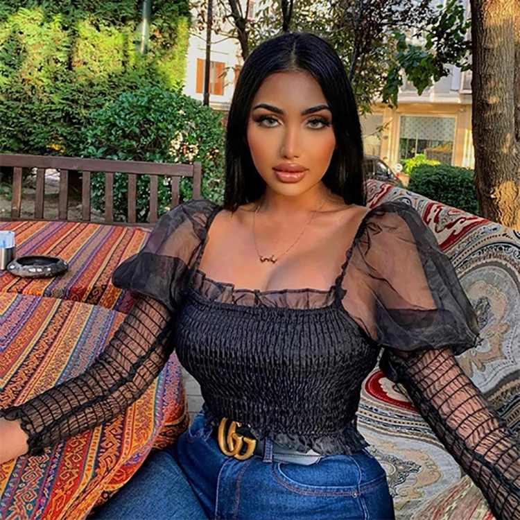 Белая женская блузка 2020 весенние топы с квадратным воротником и оборками