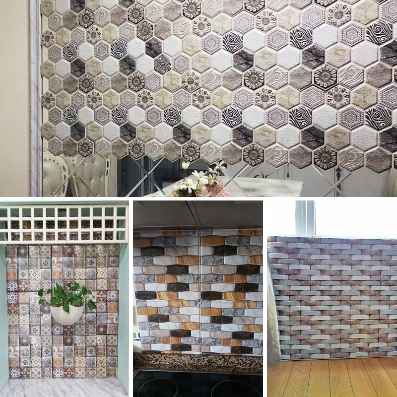 Kaguyahime 20 шт. самоклеющиеся наклейки для настенной плитки DIY каменный узор 3D ПВХ