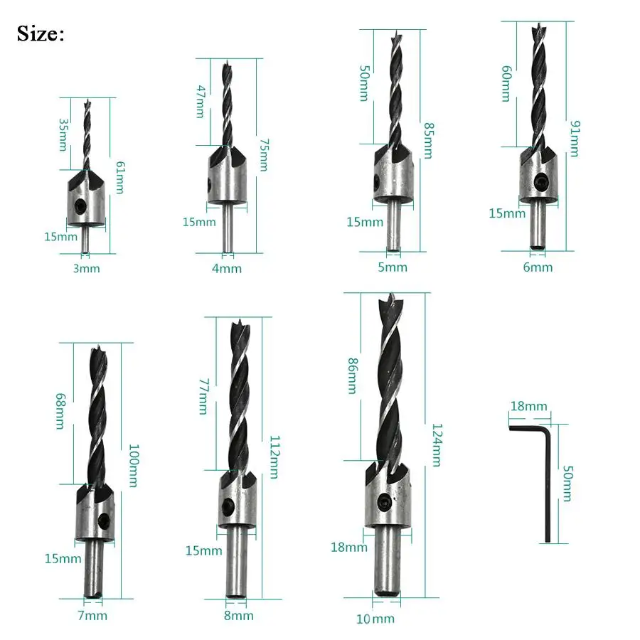

4Pcs/7Pcs Flute Countersink Drills BitS countersunk head drilling Bit Set 3 Tips Woodworking drill 3,4,5,6,7,8,10mm