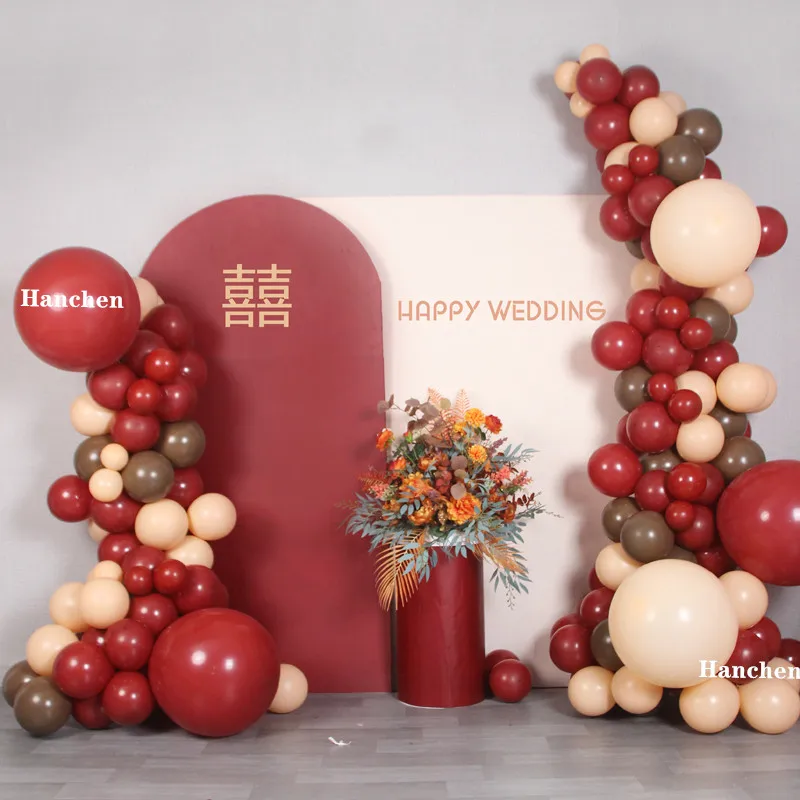 

122Pcs/Lot Burgundy Garland Arch Kit DIY Wine red Skin Balloons Globos Valentines Day Wedding Balloons Home Party Decors