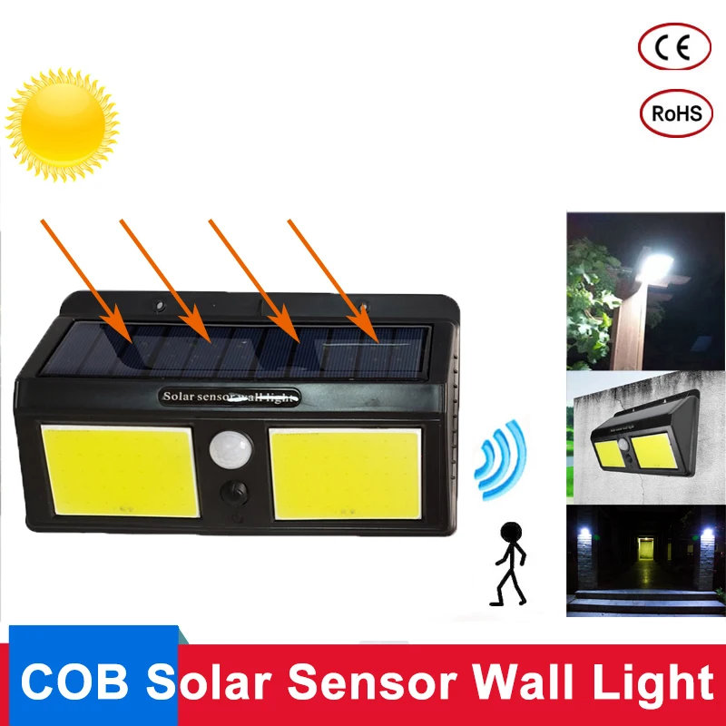 

LED Solar Power PIR Motion Sensor Wall Lamp 96 COB Outdoor Waterproof Energy Saving Garden Pathway Street Security Solar Light